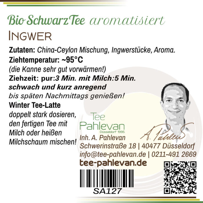 Bio Schwarzer Tee Ingwer | auch als Winter Tee-Latte 95°C, Ziehzeit 3 Minuten schwach anregend von Tee Pahlevan