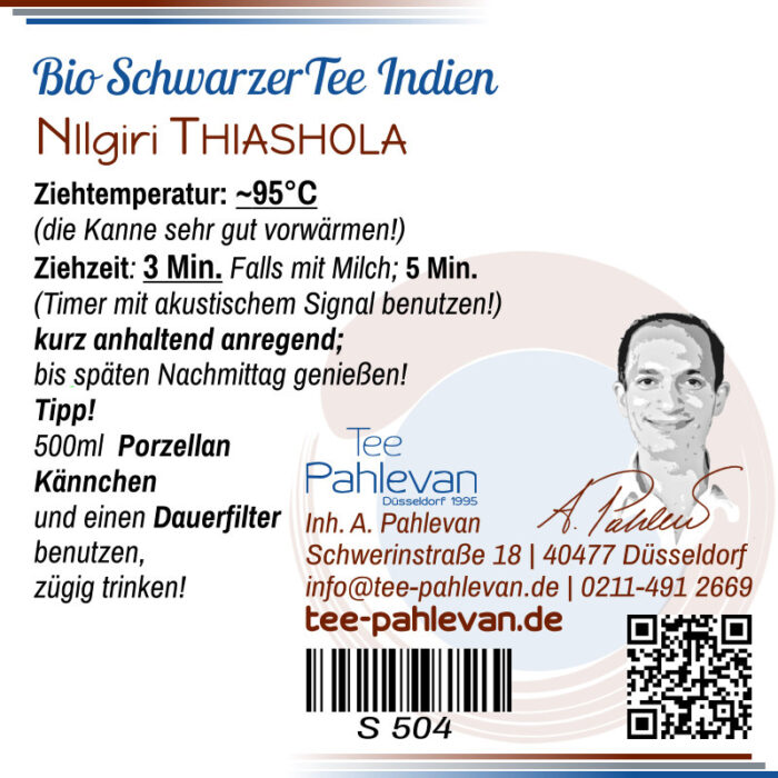 Bio Schwarzer Tee Nilgiri Thiashola | 95°C Ziehzeit 3 Minuten kurz anregend von Tee Pahlevan