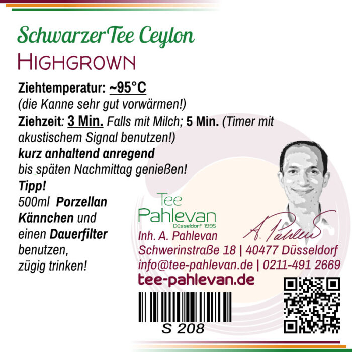 Schwarzer Tee Ceylon Highgrown | mittelkräftig klar vollmundig von Tee Pahlevan