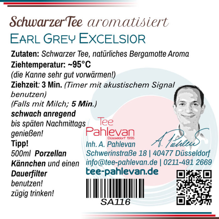 Earl Grey Excelsior | mit Bergamotte 95°C, Ziehzeit 3 Minuten schwach anregend von Tee Pahlevan