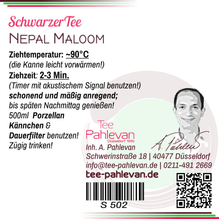 Schwarzer Tee Nepal Maloom | 90°C Ziehzeit 3 Minuten kurz anregend von Tee Pahlevan