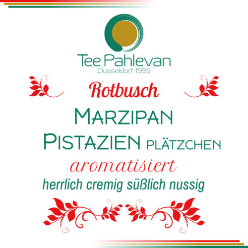 Rotbuschteemischung aromatisiert Marzipan Pistazien Plätzchen